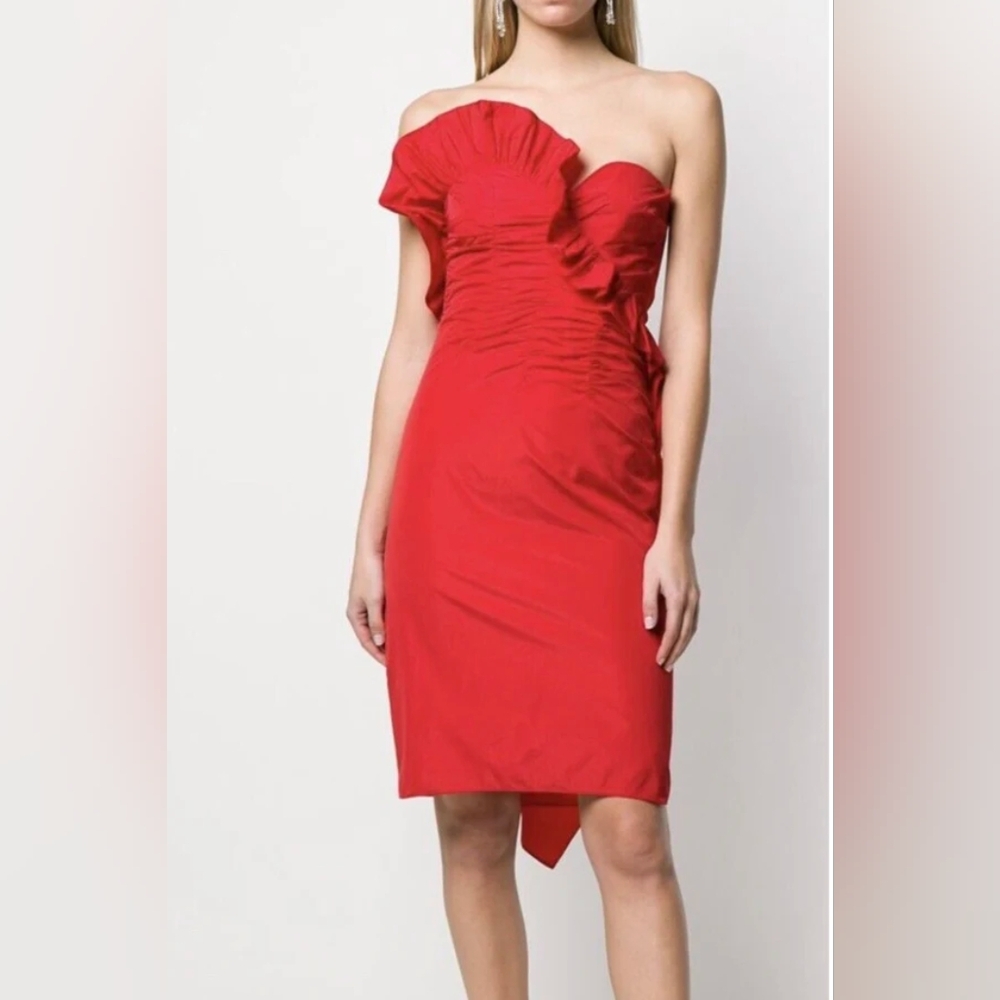 Alexa Chung Draped Taffeta Strapless Ruffle Dress‎